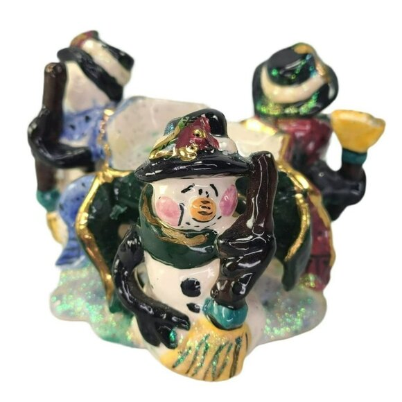 Blue Sky Clayworks Snowman Circle Trio Tea Light Candle Holder Heather‎ Goldminc - Picture 1 of 8